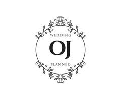 OJ Initials letter Wedding monogram logos collection, hand drawn modern minimalistic and floral templates for Invitation cards, Save the Date, elegant identity for restaurant, boutique, cafe in vector