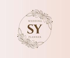 SY Initials letter Wedding monogram logos collection, hand drawn modern minimalistic and floral templates for Invitation cards, Save the Date, elegant identity for restaurant, boutique, cafe in vector