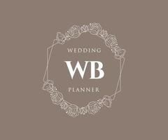 colección de logotipos de monograma de boda con letras iniciales wb, plantillas florales y minimalistas modernas dibujadas a mano para tarjetas de invitación, guardar la fecha, identidad elegante para restaurante, boutique, café en vector