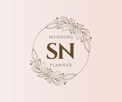 SN Initials letter Wedding monogram logos collection, hand drawn modern minimalistic and floral templates for Invitation cards, Save the Date, elegant identity for restaurant, boutique, cafe in vector