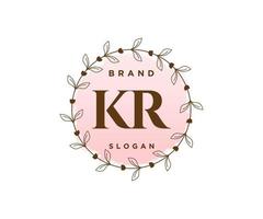 Initial KR feminine logo. Usable for Nature, Salon, Spa, Cosmetic and Beauty Logos. Flat Vector Logo Design Template Element.