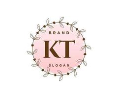 Initial KT feminine logo. Usable for Nature, Salon, Spa, Cosmetic and Beauty Logos. Flat Vector Logo Design Template Element.