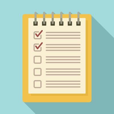 Notebook checklist icon, flat style