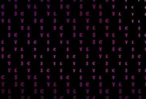 Dark purple vector pattern with EUR, USD, GBP, JPY.