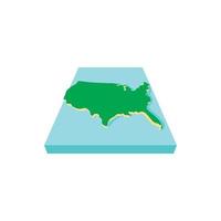 Green map of USA icon, cartoon style vector