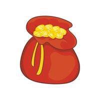 Brown money bag full of coins icon, cartoon style vector