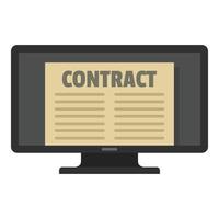 Digital contract monitor icon, flat style vector