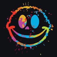 Acid colorful emoticon. Paint splatter graffiti style emoji, vector illustration.