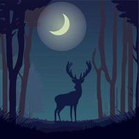Silhouette of a deer, stag in the night. Beautiful vector art illustration.