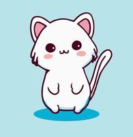 Cute kawaii cat vector illustration of happy cartoon kitty.