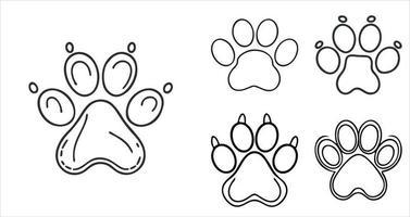 Set of Dog paw vector print. Silhouette outline of wolf toe print, vector style.