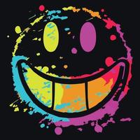 Acid colorful emoticon. Paint splatter graffiti style emoji, vector illustration.