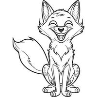 Happy fox cartoon outline illustration. Coloring book for children, vector drawing.