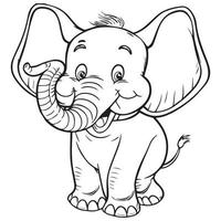 ilustración de vector de contorno de elefante de dibujos animados lindo y feliz. adorable animal de zoológico para colorear libro.