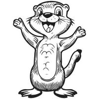 Happy otter playing outside. Coloring book for children. Cartoon outline illustration. vector