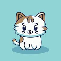 Cute kawaii cat vector illustration of happy cartoon kitty.