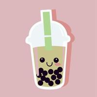 Kawaii bubble tea vector illustration of cartoon sweet delicious beverage.