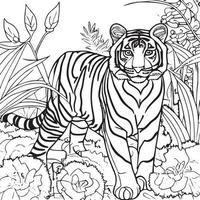 Tiger outline for coloring book. Black and white vector illustration drawing.