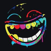 Acid colorful emoticon. Paint splatter graffiti style emoji, vector illustration.