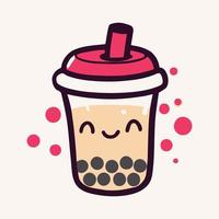 Ilustración de vector de té de burbuja kawaii de bebida deliciosa dulce de dibujos animados.