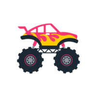 Reihe von Monstertrucks. Pickup-Truck mit großen Rädern Cartoon-Autodesign-Ideen für Jungen. png