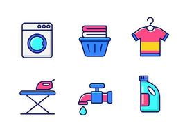 Set of laundry icons with colorful design isolated on white background vector