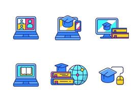 conjunto de iconos de educación en línea con diseños coloridos aislados en fondo blanco vector