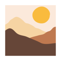 overlapping mountain landscape background with the sun wall art png