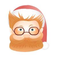 New Year Watercolor Red-haired Santa with Glasses vector