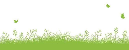 Seamless Green Grassy Field Vector Background Illustration With Text Space. Horizontally Repeatable.