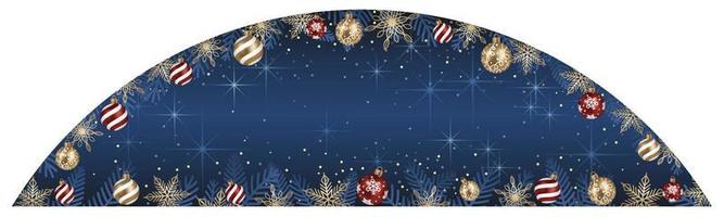 Abstract Vector Arch Frame Illustration With Christmas Balls And Luminous Blue Background Isolated On A White Background.