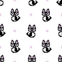 Pixel art icon for video game and print on different product. Cute cat. Black kitten. vector