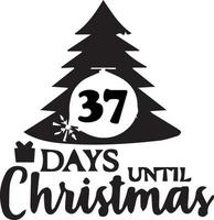 37 Days until Christmas simplistic black and white design vector