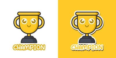 Champion winner thropy gold kawaii cartoon vector icon concept. Flat illustration style for mascot, sticker, logo and icon.