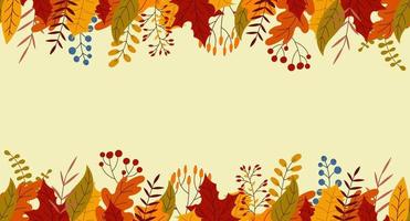 Seamless horizontal banner with autumn colorful plants. Charming autumn pattern. Hand drawn. Vector illustration
