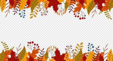Seamless horizontal banner with autumn colorful plants. Charming autumn pattern. Hand drawn. Vector illustration