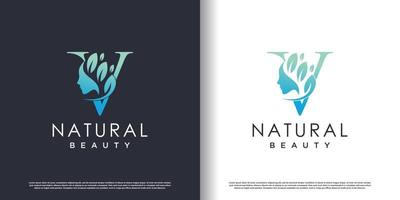 plantilla de logotipo de belleza natural con vector premium de concepto de letra v