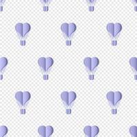 Seamless pattern with heart hot air balloon paper art style. Pattern graphic style. Cut paper effect. Vector illustration