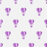 Seamless pattern with heart hot air balloon paper art style. Pattern graphic style. Cut paper effect. Vector illustration