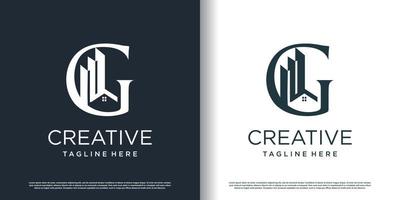 building logo icon with letter g concept design premium vector