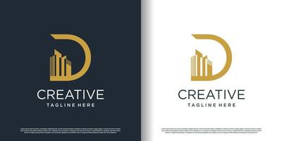 building logo icon with letter d concept design premium vector