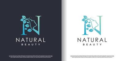 plantilla de logotipo de belleza natural con vector premium de concepto de letra n