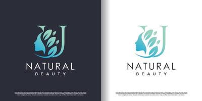 plantilla de logotipo de belleza natural con vector premium de concepto de letra u