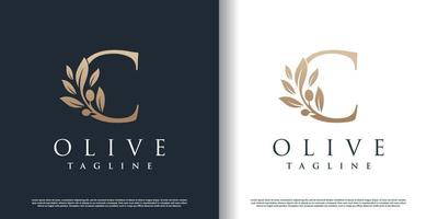 Olive logo icon with letter c concept Premium Vector