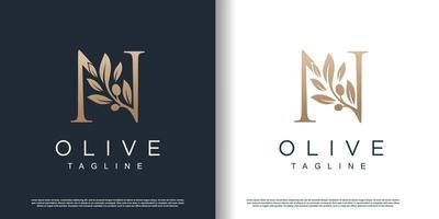 icono de logotipo de oliva con vector premium de concepto de letra n