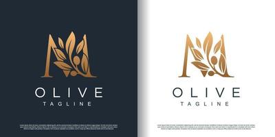 Olive logo icon with letter m concept Premium Vector