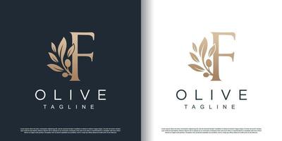 Olive logo icon with letter f concept Premium Vector