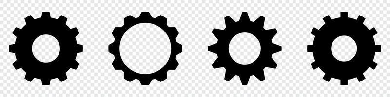 Gear set. Black gear wheel icons. Gear setting vector icon set. Isolated black gears mechanism and cogwheel. Vector illustration