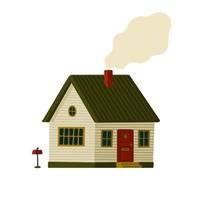 Red house. Wooden Barn house in rustic style on green island vector