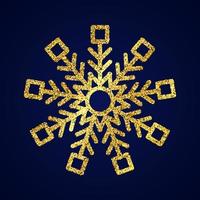Gold glitter snowflake on dark blue background. Christmas and New Year decoration elements. Vector illustration.